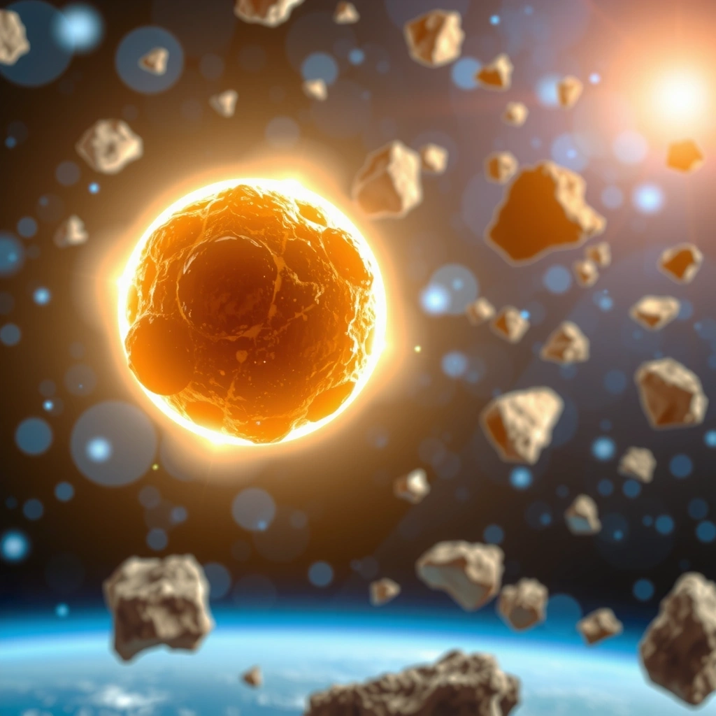 Asteroides luminosos representando innovación tecnológica